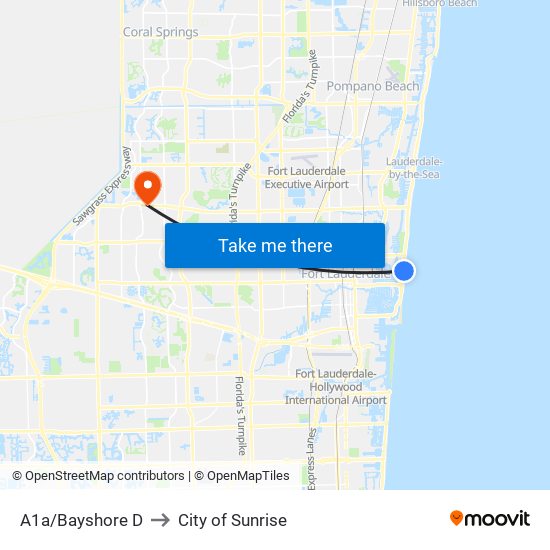 A1a/Bayshore D to City of Sunrise map