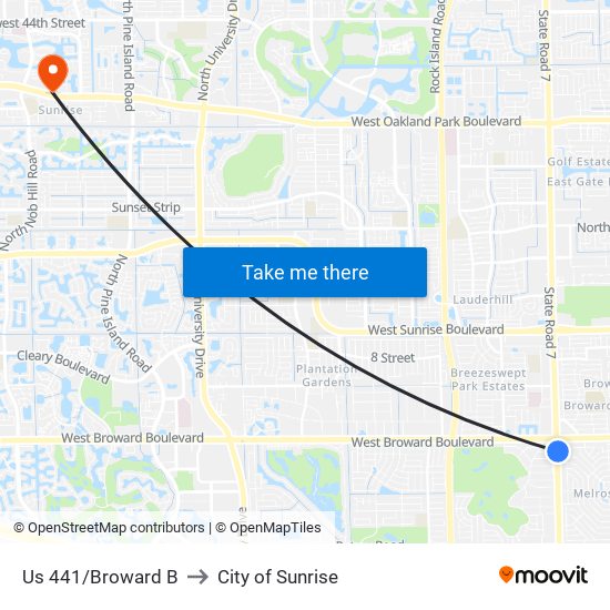 Us 441/Broward B to City of Sunrise map