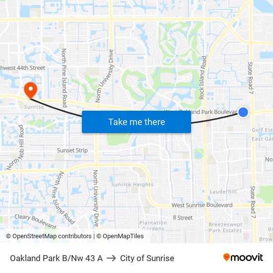 Oakland Park B/Nw 43 A to City of Sunrise map