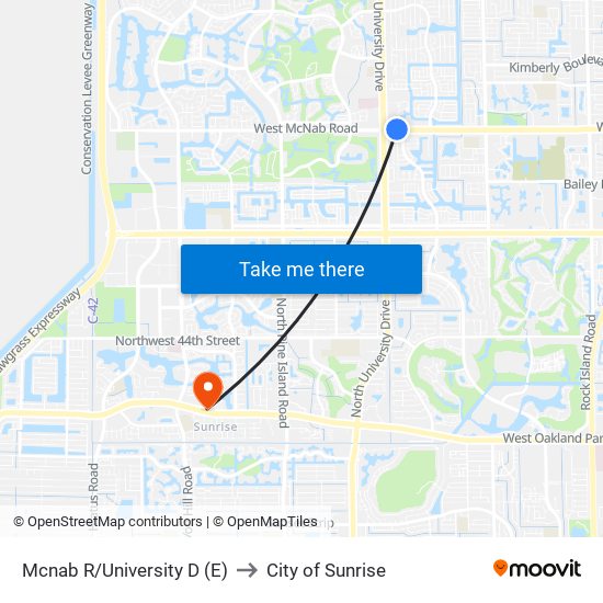 Mcnab R/University D (E) to City of Sunrise map