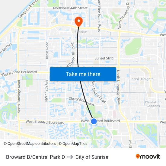 Broward B/Central Park D to City of Sunrise map