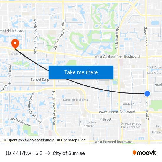 US 441/NW 16 S to City of Sunrise map