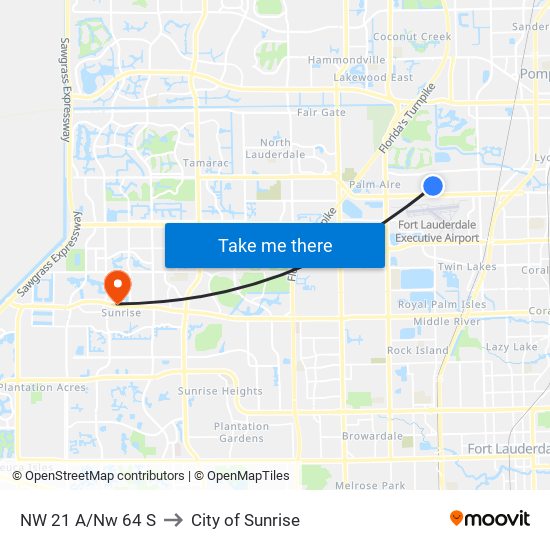 NW 21 A/Nw 64 S to City of Sunrise map