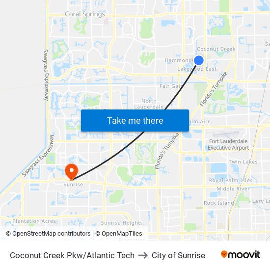 Coconut Creek Pkw/Atlantic Tech to City of Sunrise map