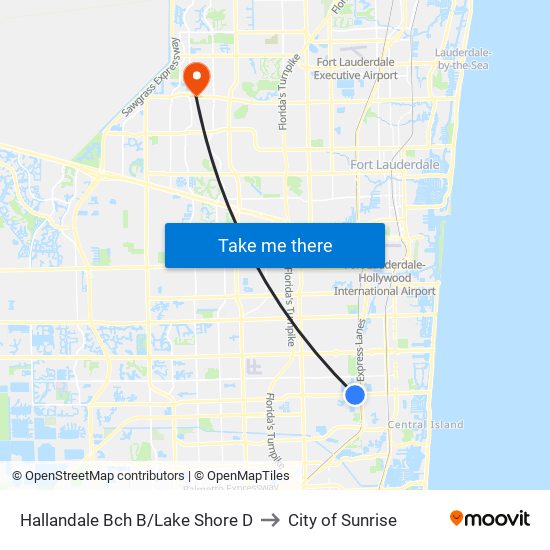 Hallandale Bch B/Lake Shore D to City of Sunrise map