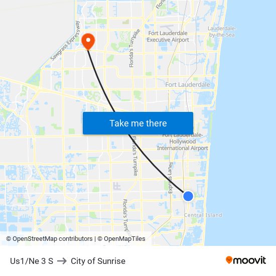 US1/NE 3 S to City of Sunrise map