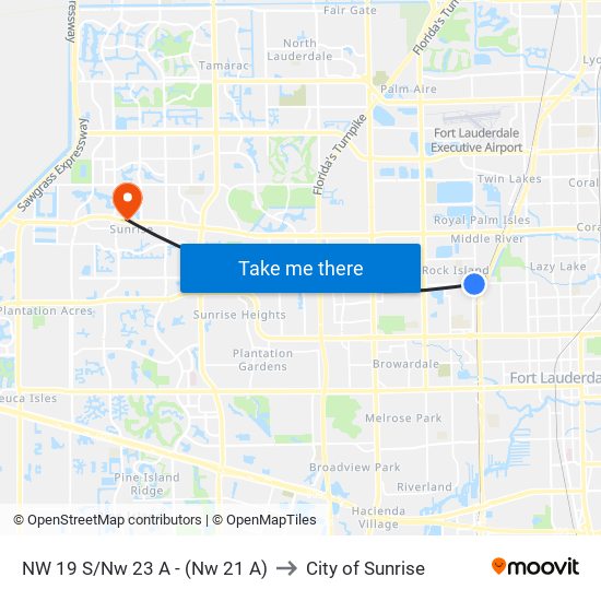 NW 19 S/Nw 23 A - (Nw 21 A) to City of Sunrise map