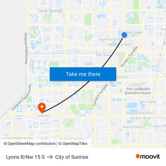 Lyons R/Nw 15 S to City of Sunrise map