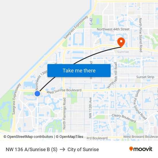 NW 136 A/Sunrise B (S) to City of Sunrise map