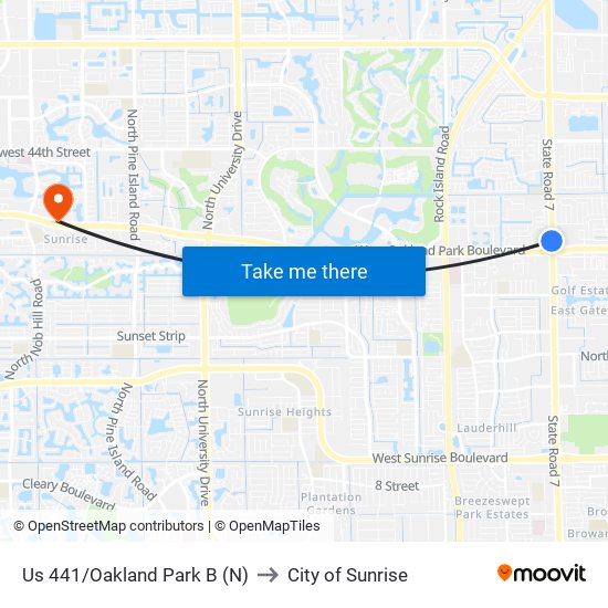 Us 441/Oakland Park B (N) to City of Sunrise map