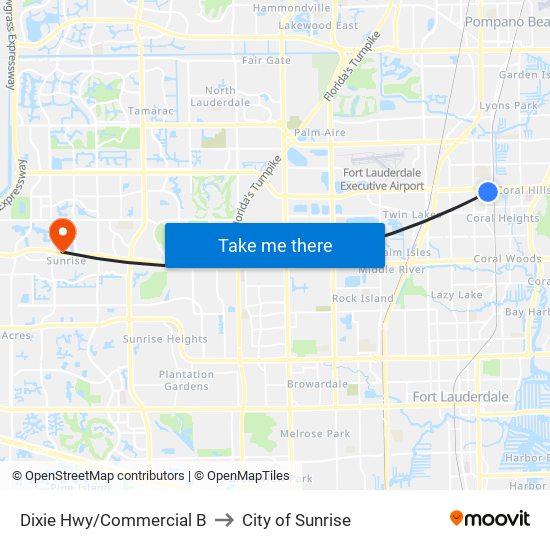 Dixie Hwy/Commercial B to City of Sunrise map