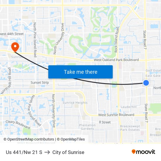 Us 441/Nw 21 S to City of Sunrise map