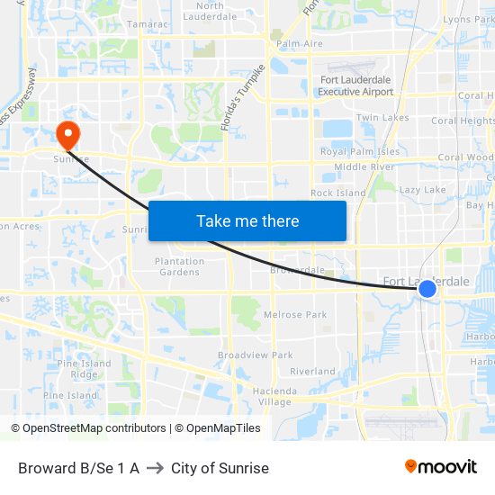 Broward B/Se 1 A to City of Sunrise map