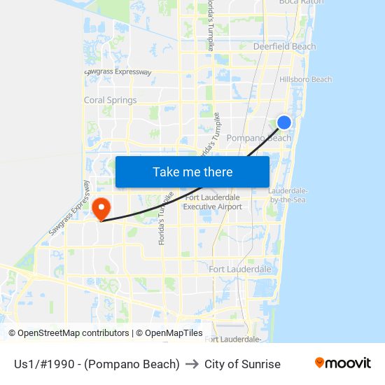 US1/#1990 - (POMPANO BEACH) to City of Sunrise map