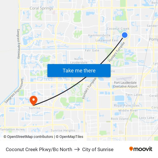 Coconut Creek Pkwy/Bc North to City of Sunrise map