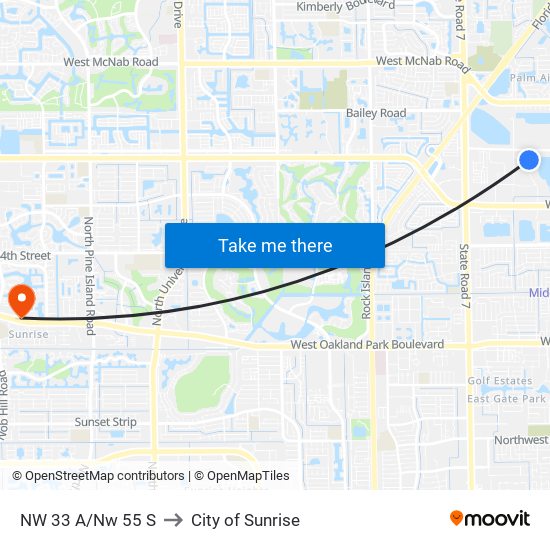 NW 33 A/Nw 55 S to City of Sunrise map