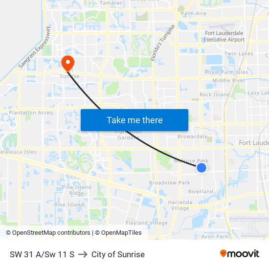 SW 31 A/Sw 11 S to City of Sunrise map