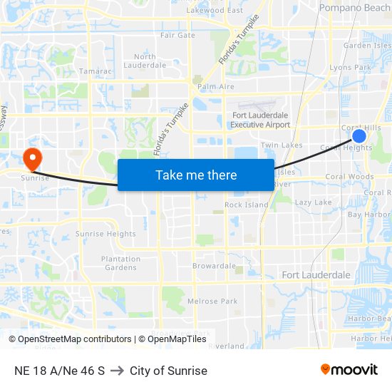 NE 18 A/NE 46 S to City of Sunrise map