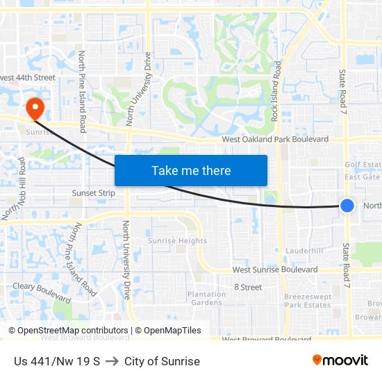 Us 441/Nw 19 S to City of Sunrise map