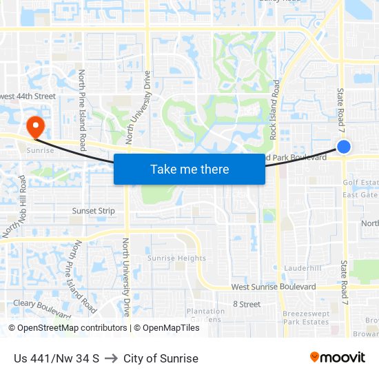 Us 441/Nw 34 S to City of Sunrise map