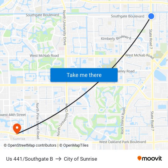 US 441/SOUTHGATE B to City of Sunrise map