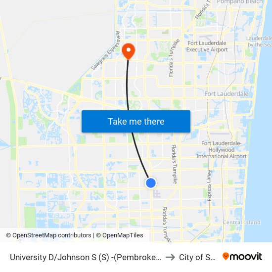 University D/Johnson S (S) -(Pembroke Commons P&R) to City of Sunrise map