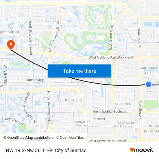 NW 19 S/Nw 36 T to City of Sunrise map