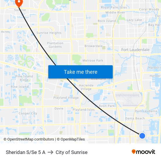 SHERIDAN S/SE 5 A to City of Sunrise map