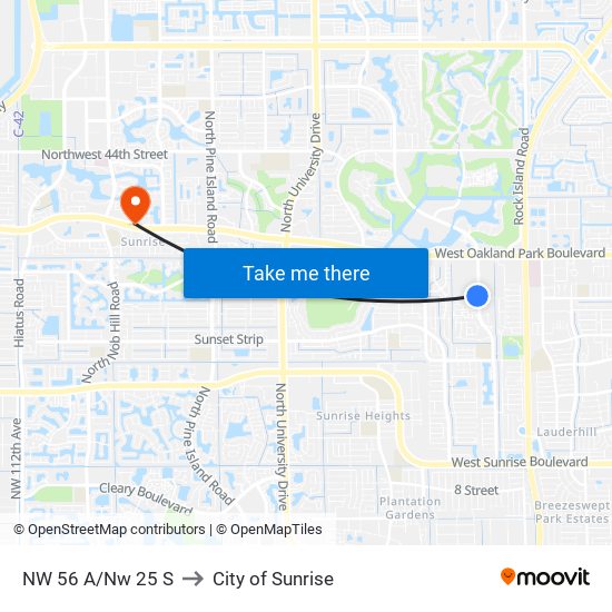 NW 56 A/Nw 25 S to City of Sunrise map