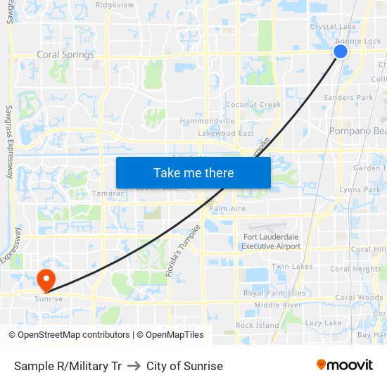 Sample R/Military Tr to City of Sunrise map