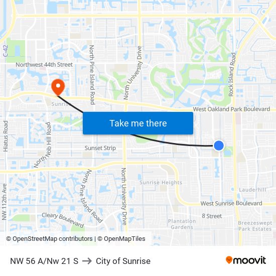 NW 56 A/Nw 21 S to City of Sunrise map