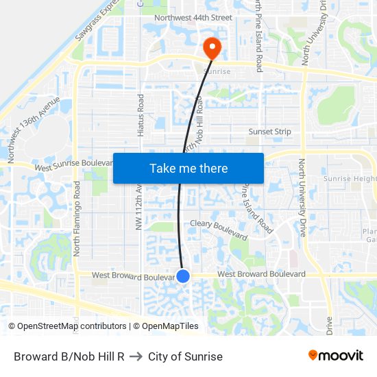 Broward B/Nob Hill R to City of Sunrise map