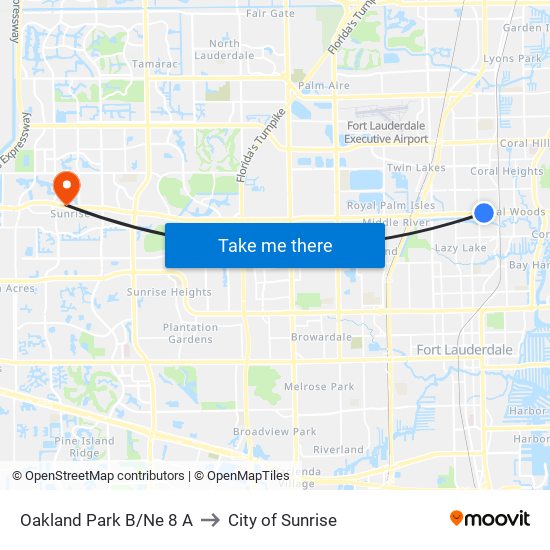 OAKLAND PARK B/NE 8 A to City of Sunrise map