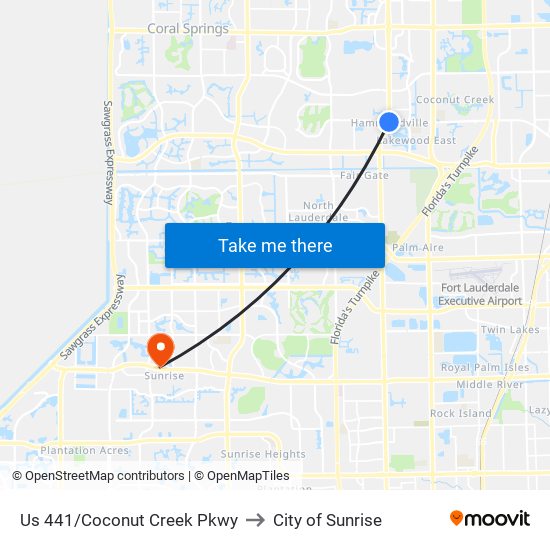 Us 441/Coconut Creek Pkwy to City of Sunrise map