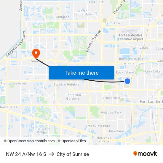 NW 24 A/Nw 16 S to City of Sunrise map