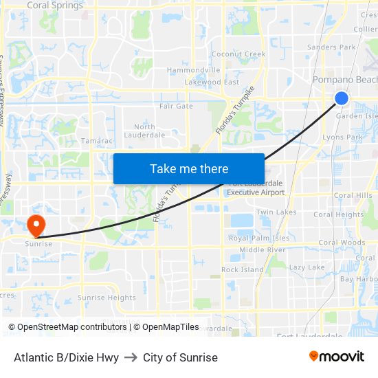 Atlantic B/Dixie Hwy to City of Sunrise map