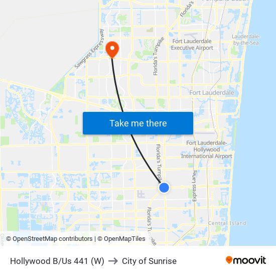 HOLLYWOOD B/US 441 (W) to City of Sunrise map