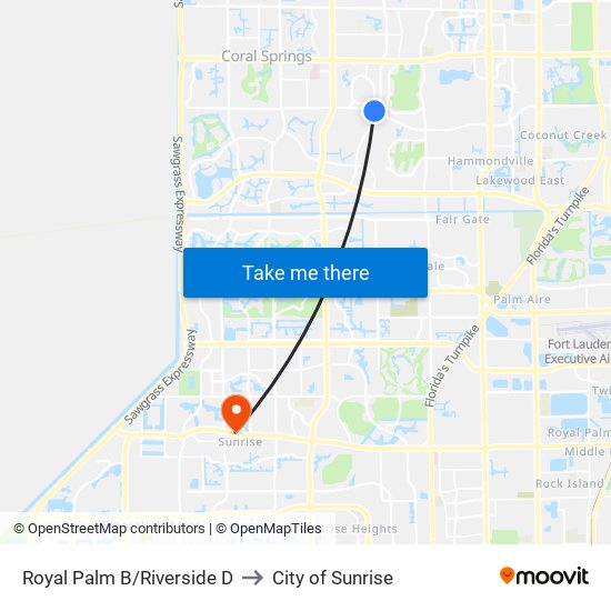 ROYAL PALM B/RIVERSIDE D to City of Sunrise map