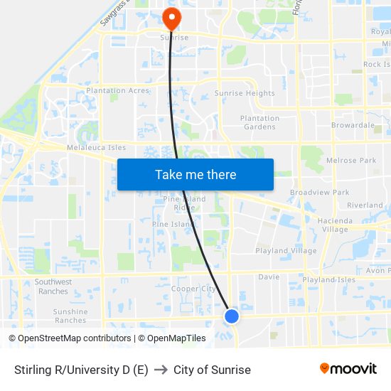 Stirling R/University D (E) to City of Sunrise map