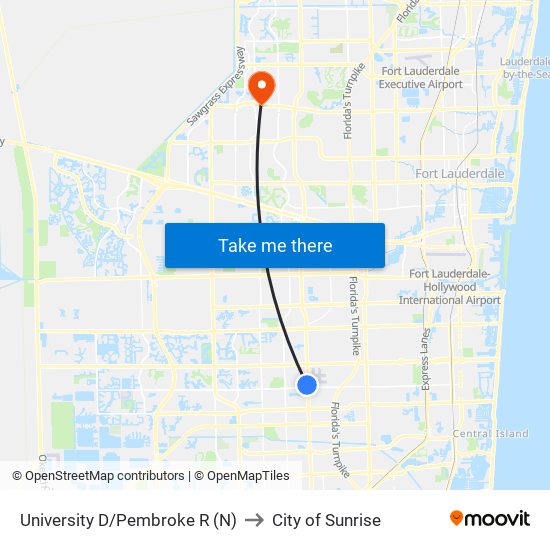 University D/Pembroke R (N) to City of Sunrise map