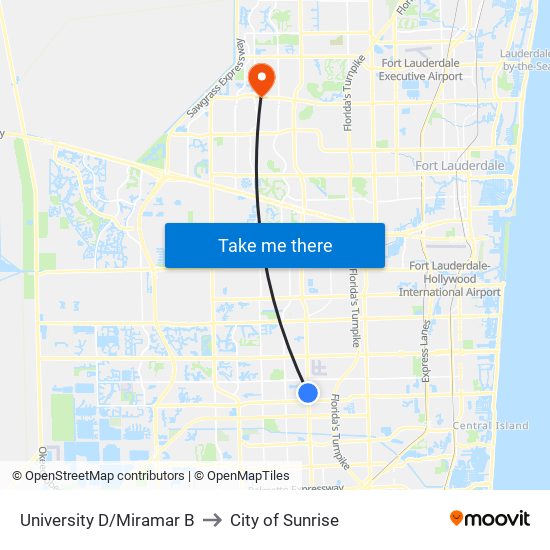 University D/Miramar B to City of Sunrise map