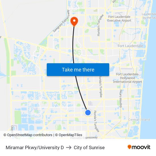 MIRAMAR PKWY/UNIVERSITY D to City of Sunrise map