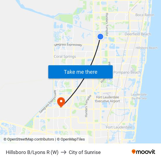 HILLSBORO B/LYONS R (W) to City of Sunrise map