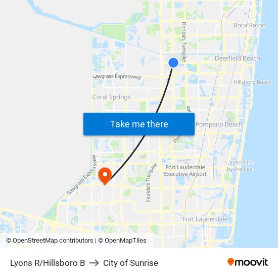 LYONS R/HILLSBORO B to City of Sunrise map