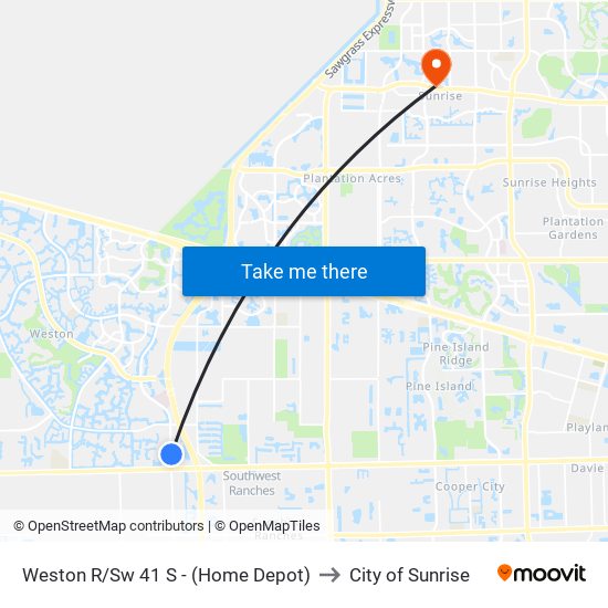 Weston R/Sw 41 S - (Home Depot) to City of Sunrise map