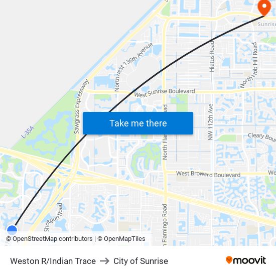 Weston R/Indian Trace to City of Sunrise map