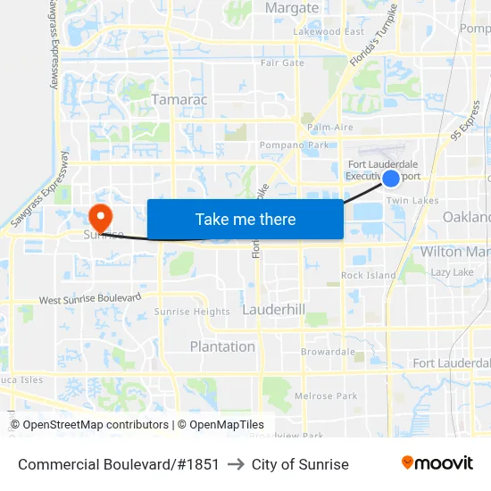 Commercial Boulevard/#1851 to City of Sunrise map