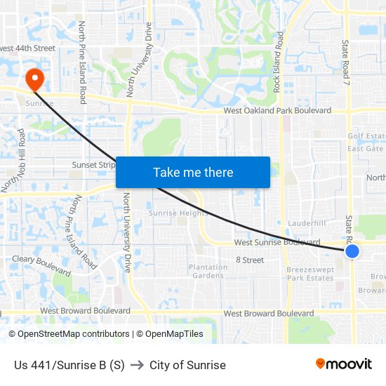 US 441/SUNRISE B (S) to City of Sunrise map