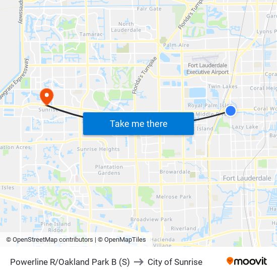 POWERLINE R/OAKLAND PARK B (S) to City of Sunrise map