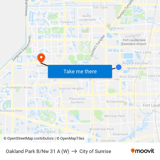 Oakland Park B/Nw 31 A (W) to City of Sunrise map